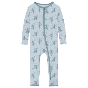 Print Coverall with 2 Way Zipper in Illusion Blue Forest Fairies
