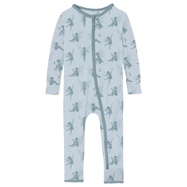 Print Coverall with 2 Way Zipper in Illusion Blue Forest Fairies
