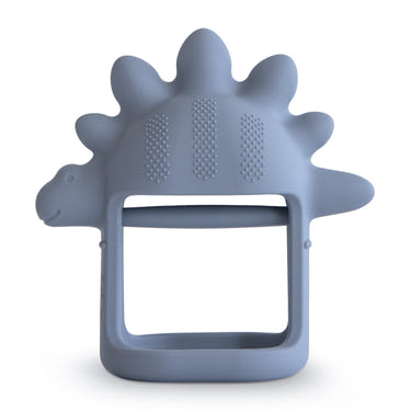 No-Drop Dino Teether in Tradewinds color, perfect for soothing baby's gums and preventing drops.