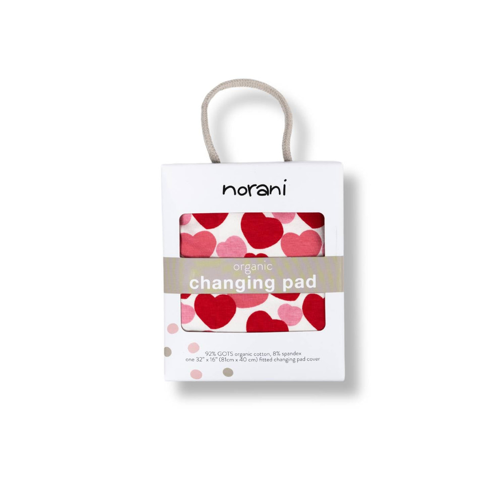 Organic Changing Pad Cover - Red & Pink Hearts