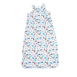 One & Done Sleep Sack in Transportation design, angle view showcasing cozy and safe sleep for babies.