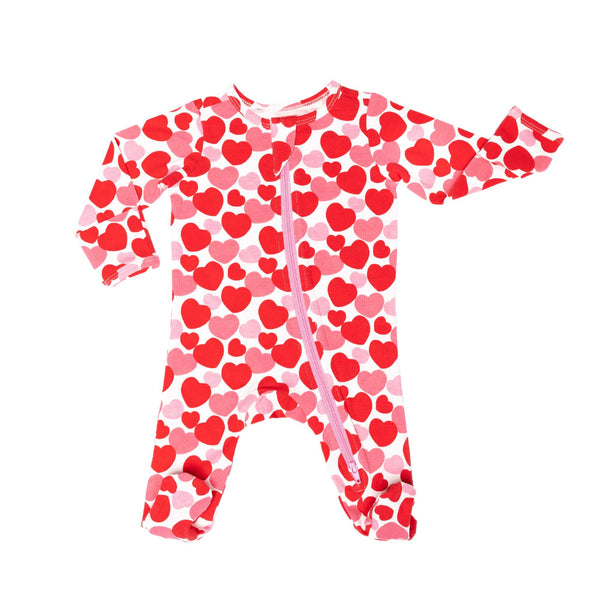 Organic Footie - Red & Pink Hearts