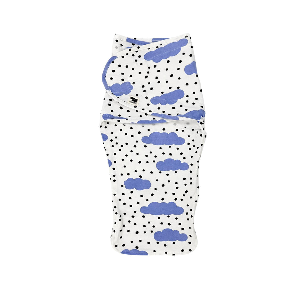 Snugababe Swaddle™ Sleep Pod in Blue Clouds for comfortable baby sleep, perfect for newborns and toddlers.