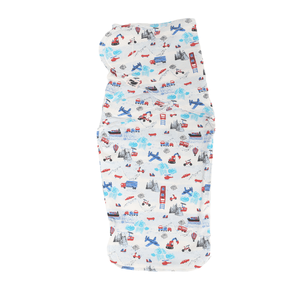 Snugababe Swaddle™ Sleep Pod in Transportation design for cozy, safe baby sleep. Perfect for infants and toddlers.