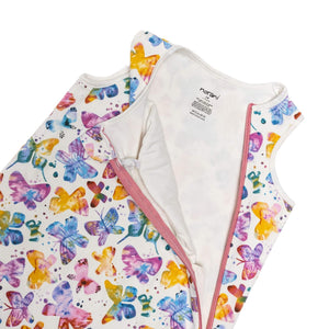 One & Done Sleep Sack in Butterflies design, angle view showcasing softness and comfort for babies.