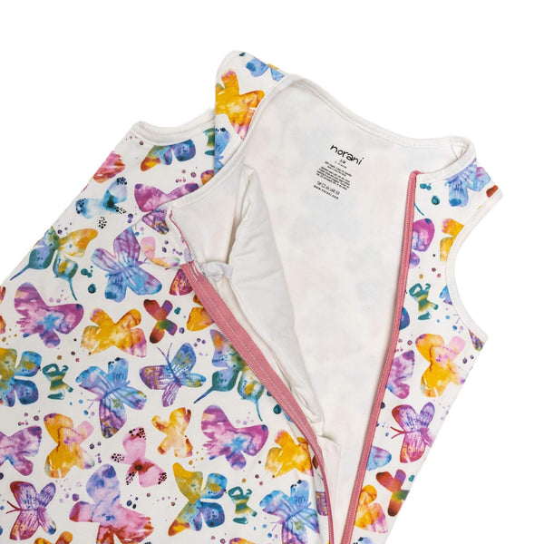 One & Done Sleep Sack in Butterflies design, angle view showcasing softness and comfort for babies.