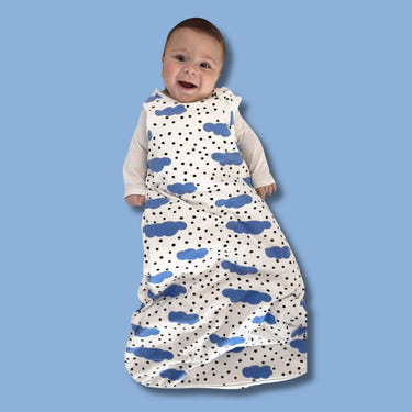 One & Done Sleep Sack in Blue Clouds for infants, ensuring safe and cozy sleep.