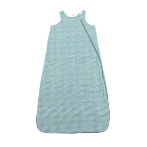 One & Done Sleep Sack in green stripes, angle view, perfect for keeping your baby cozy and safe during sleep.