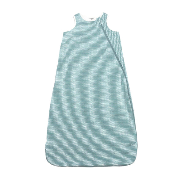 One & Done Sleep Sack in green stripes, angle view, perfect for keeping your baby cozy and safe during sleep.