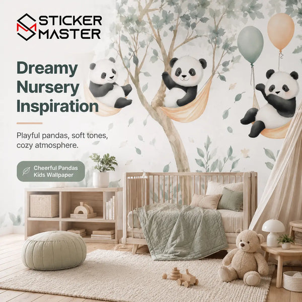 Cheerful Pandas Kids Wallpaper by Sticker Master