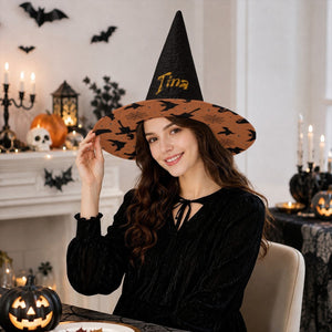 Personalized Halloween Witch Hat with Custom Name – Flying Witches Pattern Costume Hat for Adults & Teens
