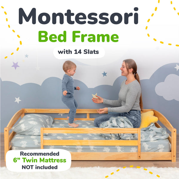 Twin Montessori-Inspired Floor Bed with Guardrails