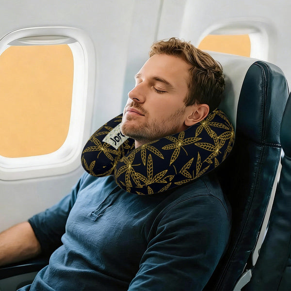 Personalized Gold Botanical Leaf Travel Neck Pillow | Custom Name Gift