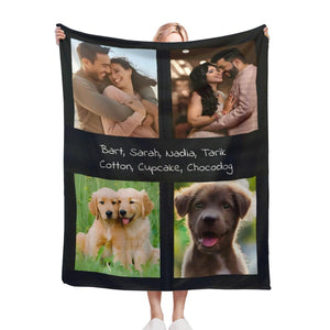 Custom Photo Collage Throw Blanket with Names - Upload 4 Photos