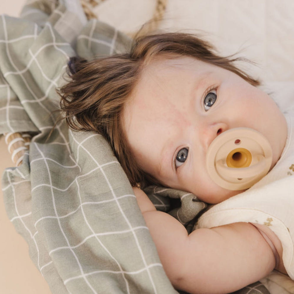 Modern eucalyptus pacifier for babies, designed for comfort and style.
