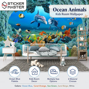 Underwater Dolphin Adventure Kids Room Wallpaper Mural by Sticker Master