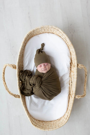Swaddle Blanket and Hat Set - Olive Green Newborn Swaddle