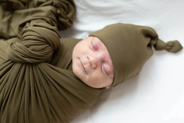 Swaddle Blanket and Hat Set - Olive Green Newborn Swaddle