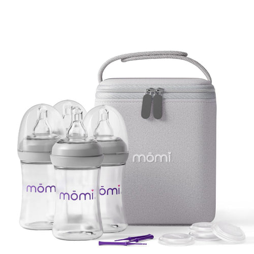 Mōmi on-the-go bundle 4oz baby bottles in Angle 12, perfect for feeding your little one anywhere.