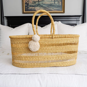 Modern Open Weave<br> African Moses Basket <br>No Hood<br> Vegan Handle
