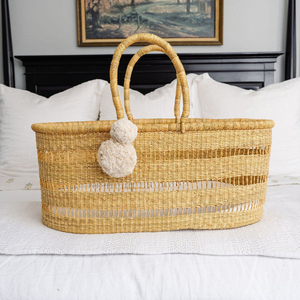 Modern Open Weave<br> African Moses Basket <br>No Hood<br> Vegan Handle