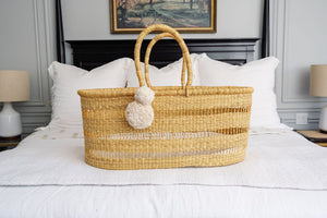 Modern Open Weave<br> African Moses Basket <br>No Hood<br> Vegan Handle