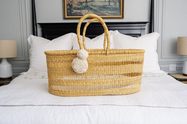 Modern Open Weave<br> African Moses Basket <br>No Hood<br> Vegan Handle