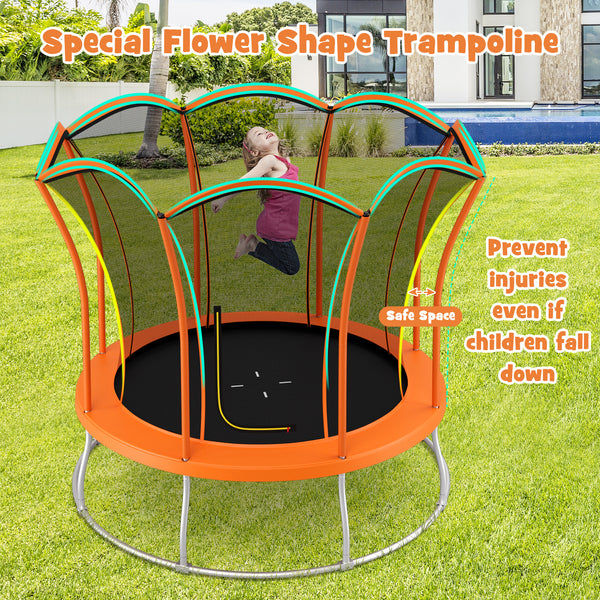 10 Feet Flower Shape Trampoline with Galvanized Steel Frame for kids' outdoor fun and play.