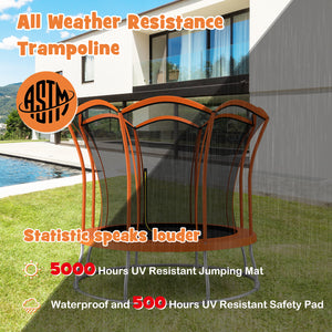 10-foot flower-shaped trampoline with galvanized steel frame, perfect for outdoor fun and playtime.