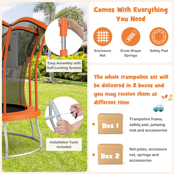 10-foot flower-shaped trampoline with galvanized steel frame, perfect for outdoor fun and playtime for kids.