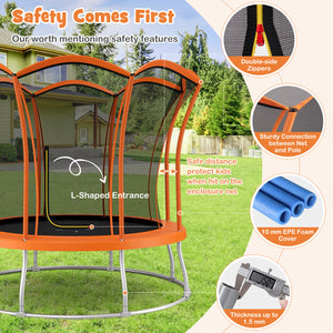 10 feet flower-shaped trampoline with galvanized steel frame, perfect for outdoor fun and active play for kids.