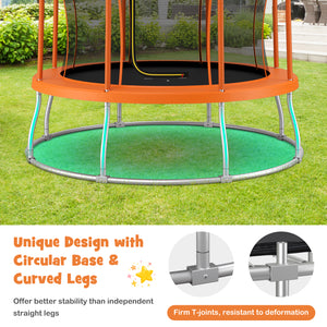 10 feet flower-shaped trampoline with galvanized steel frame, perfect for outdoor fun and playtime.