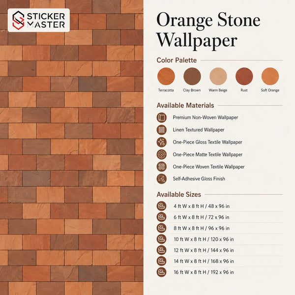 3D Orange Stone Wallpaper / Terracotta Brick Wall Mural by Sticker Master