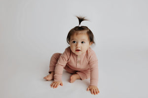 Dusty Rose Pink Baby Ribbed Playsuit with pockets