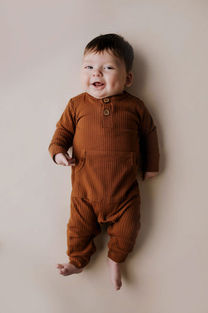 Clay Baby Ribbed Playsuit with pockets
