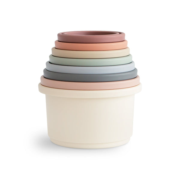 Mushie Stacking Cups Toy colorful round tower for baby play
