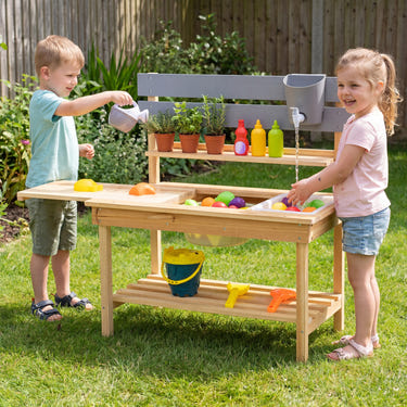 Outdoor Kids Mud Kitchen with Extended Tabletop and Water Tank-Natural