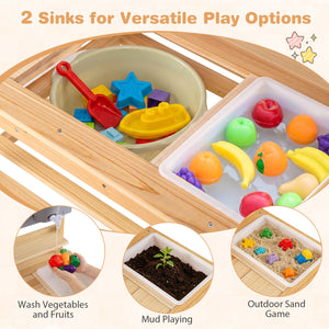 Outdoor Kids Mud Kitchen with Extended Tabletop and Water Tank-Natural