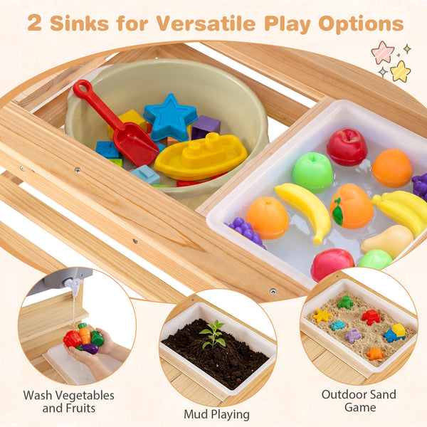 Outdoor Kids Mud Kitchen with Extended Tabletop and Water Tank-Natural
