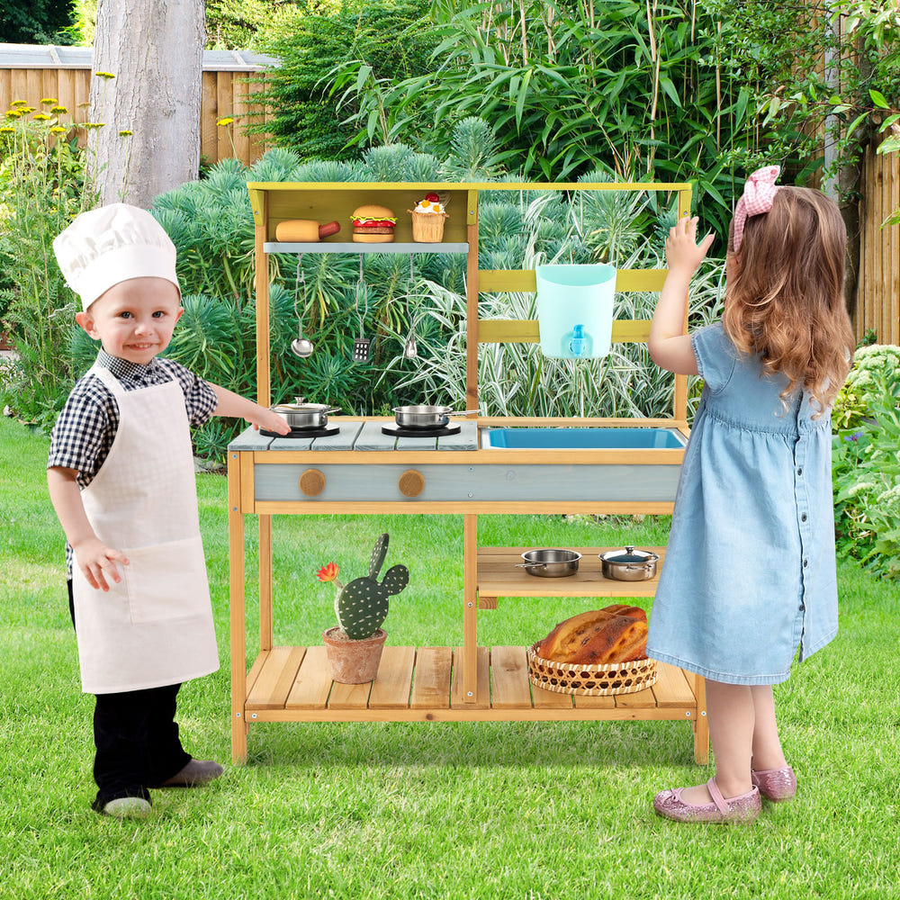 Outdoor Kids Mud Kitchen with Faucet and Water Box - Realistic