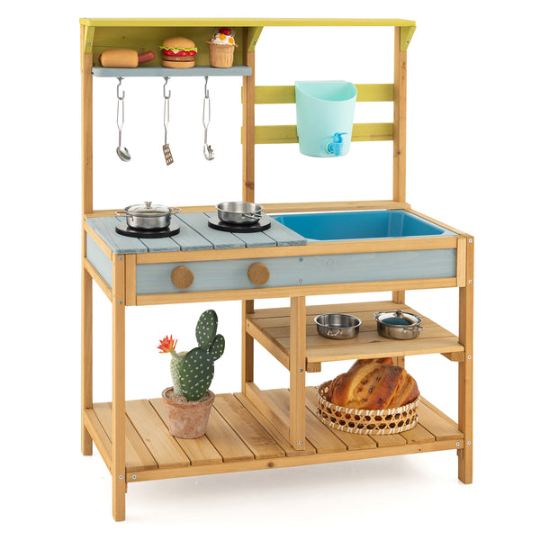 Outdoor Kids Mud Kitchen with Faucet and Water Box - Realistic