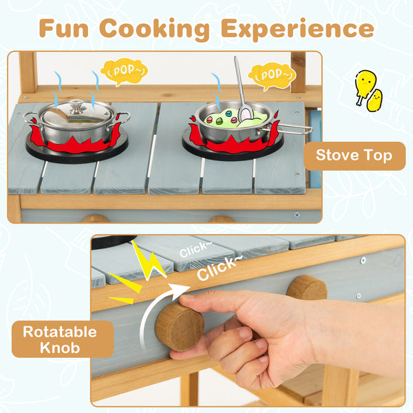 Outdoor Kids Mud Kitchen with Faucet and Water Box - Realistic