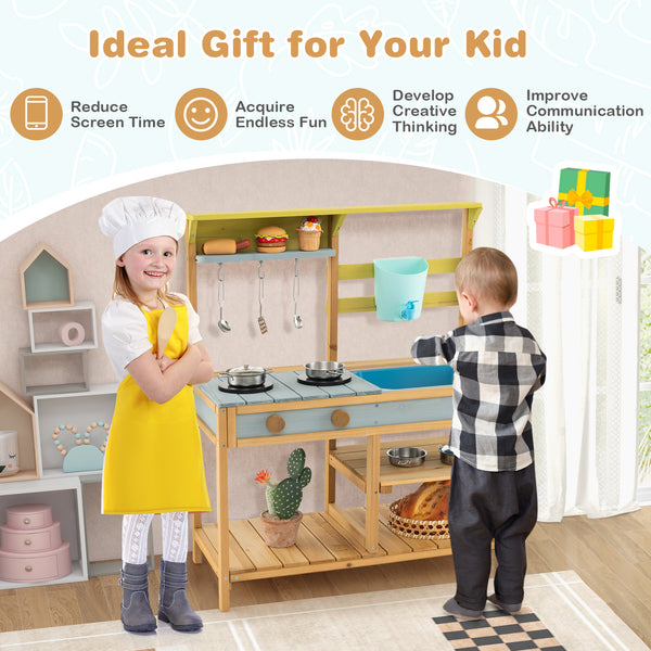 Outdoor Kids Mud Kitchen with Faucet and Water Box - Realistic