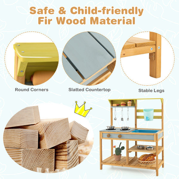 Outdoor Kids Mud Kitchen with Faucet and Water Box - Realistic