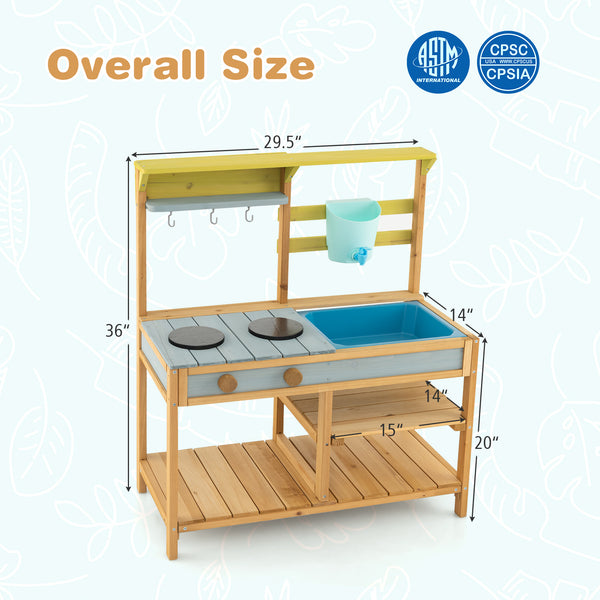 Outdoor Kids Mud Kitchen with Faucet and Water Box - Realistic