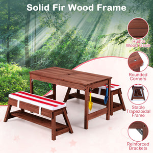 Outdoor Kids Wooden Picnic Table and Benches Set with Umbrella-Red