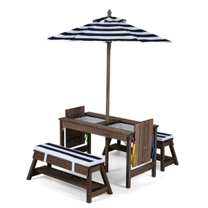 Kids Wooden Picnic Table Set with Umbrella and Sand Boxes