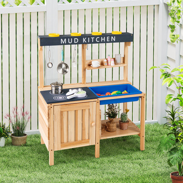 Outdoor Mud Kids Kitchen Playset Wooden Pretend Play Toy with Kitchenware