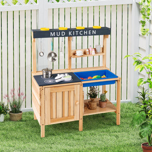 Outdoor Mud Kids Kitchen Playset Wooden Pretend Play Toy with Kitchenware
