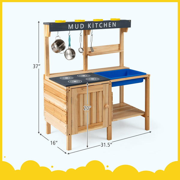 Outdoor Mud Kids Kitchen Playset Wooden Pretend Play Toy with Kitchenware